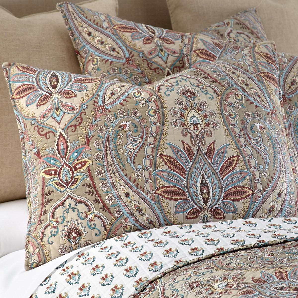 Levtex Home - Kasey Quilt Set - Twin/Twin XL Quilt (68x86in.) + One Standard Pillow Sham (26x20in.) - Paisley - Red, Blue, Beige, Yellow, Black, and White - Reversible - Cotton Fabric