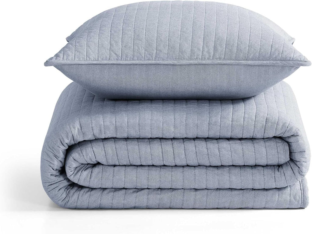 Tommy Hilfiger - King Quilt Set, Soft Cotton w/Breathable Feel, Lightweight Bedding for Year Round Comfort, 3 Piece Bed Set w/Matching Pillowcases (Christopher Blue)