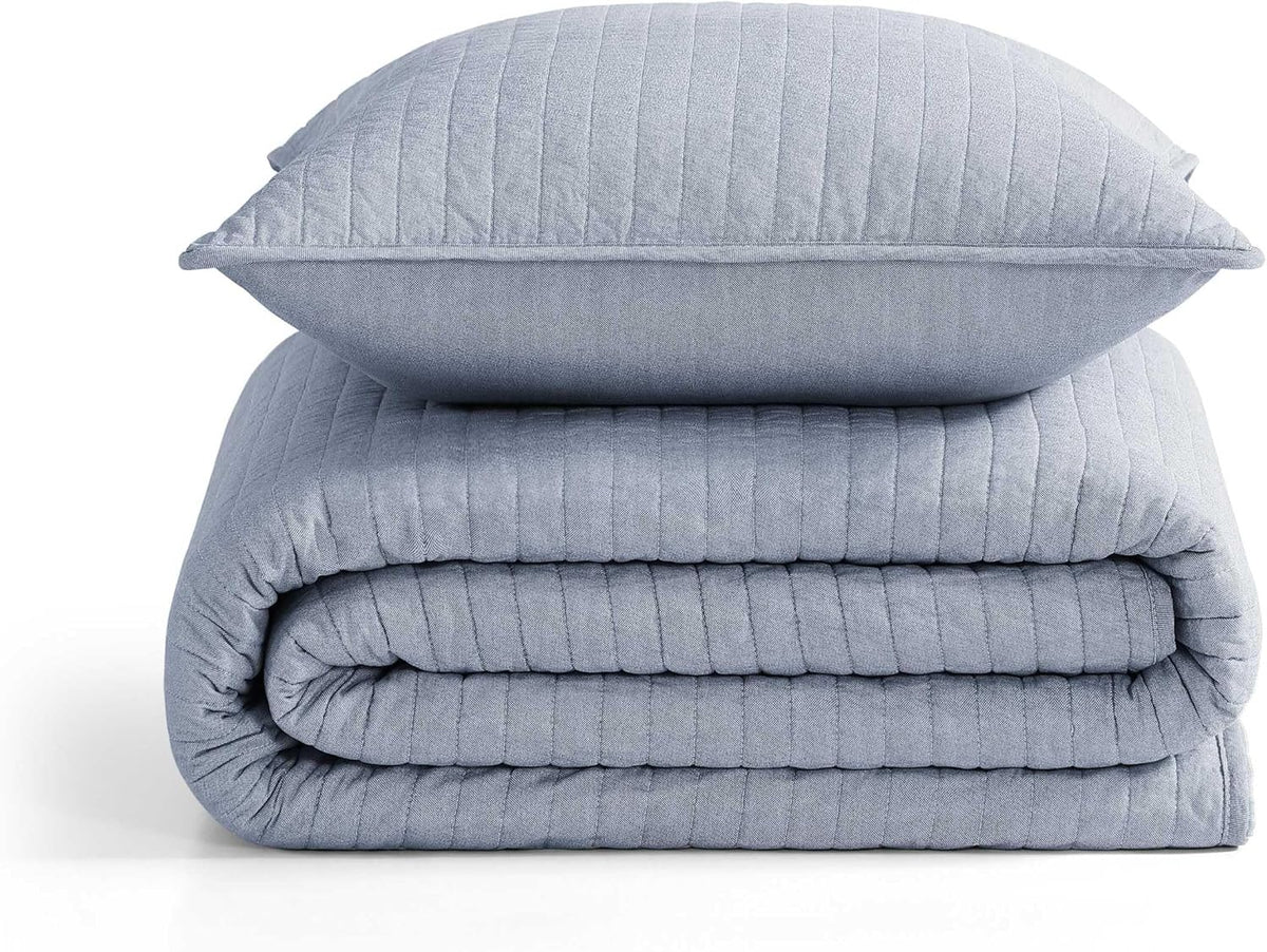 Tommy Hilfiger - King Quilt Set, Soft Cotton w/Breathable Feel, Lightweight Bedding for Year Round Comfort, 3 Piece Bed Set w/Matching Pillowcases (Christopher Blue)