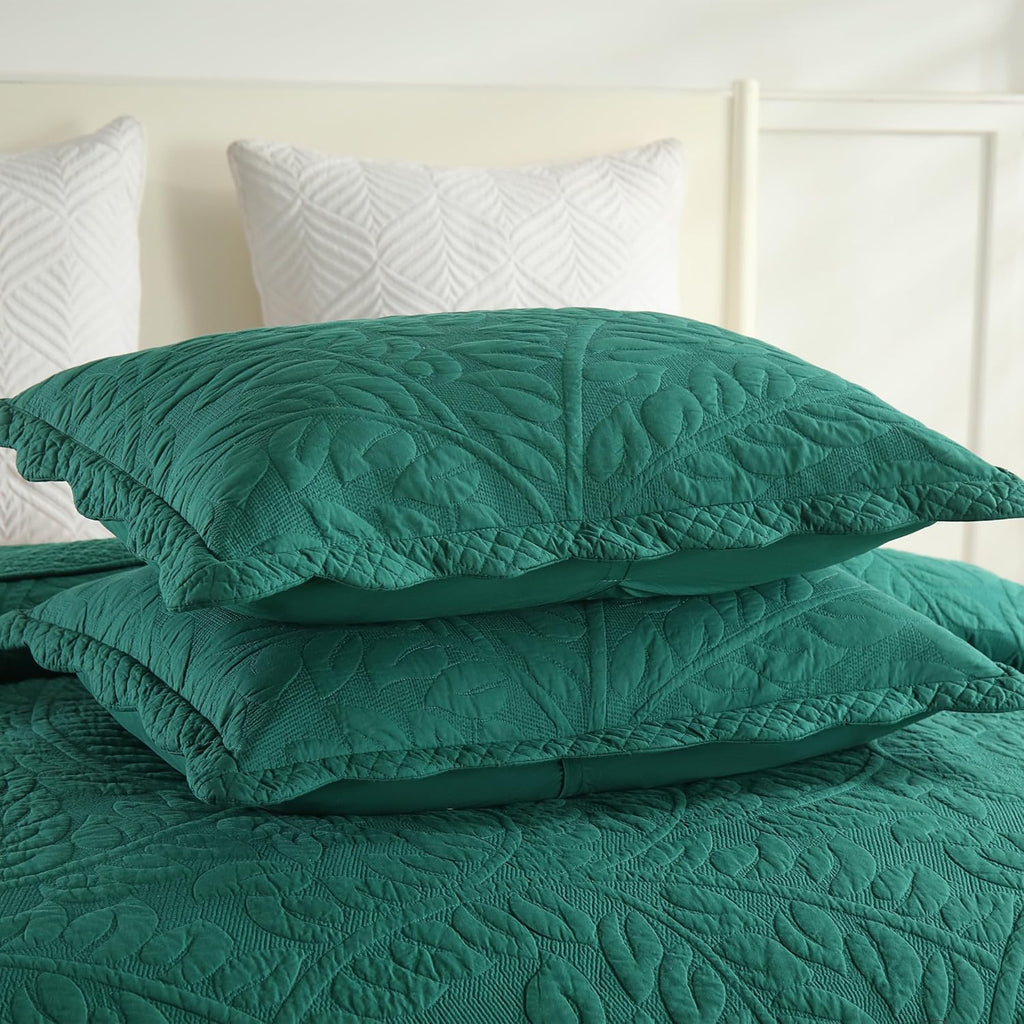 MarCielo 3-Piece 100% Cotton Oversized Bedspread Lightweight Quilt Coverlet Embroidery Farmhouse Bedding Set T0 (Emerald, Oversized Queen (100'x106'))