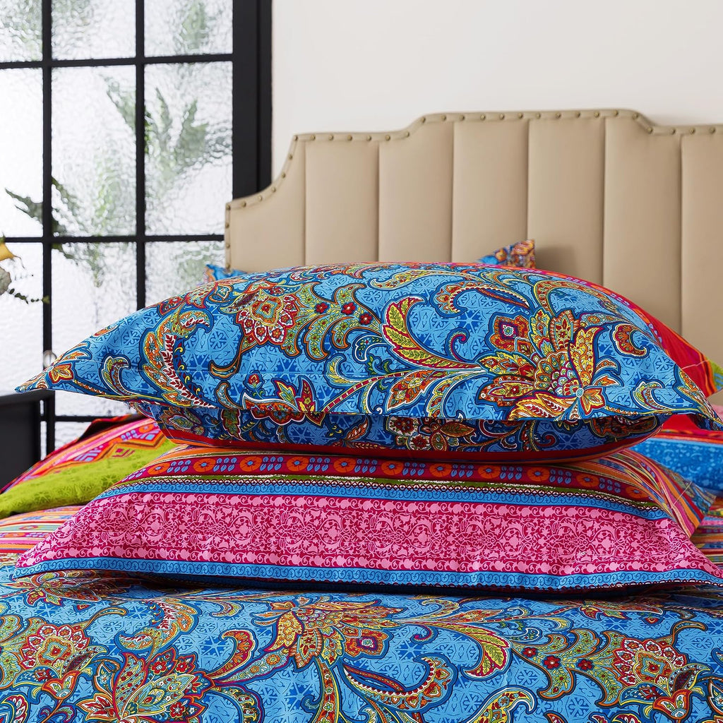 FADFAY Ethnic Boho Duvet Cover Set King/California King 100% Brushed Cotton Soft Bohemian Bedding Paisley Exotic Colorful Printed Bedding Reversible Zipper Bed Comforter Cover + 2 Pillowshams, 3Pcs