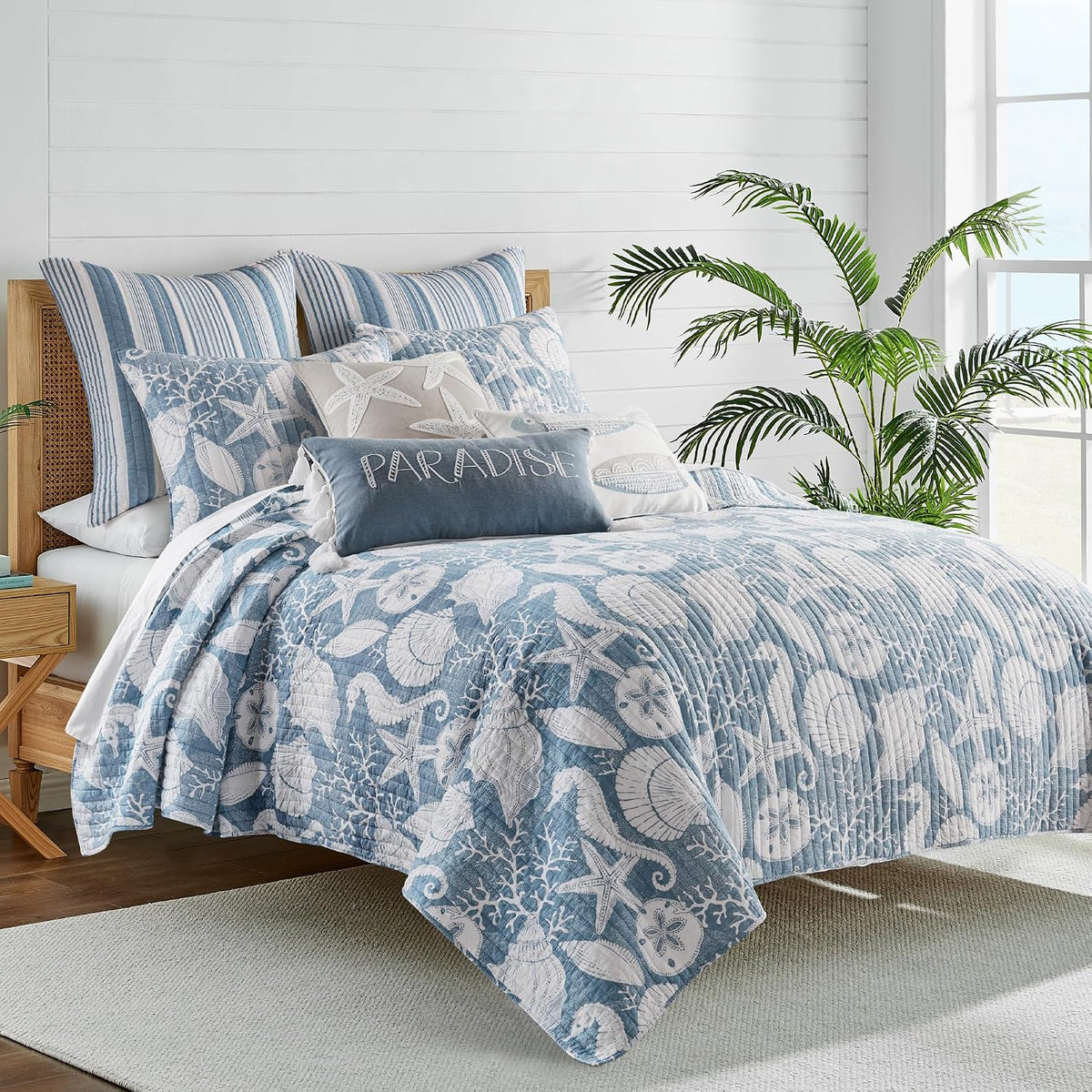 Levtex Home - Stillwater Denim Quilt Set - King Quilt and Two King Shams - Coastal - Denim Blue and White - Quilt (106x92in.) and Shams (20x36in.) - Reversible - Cotton