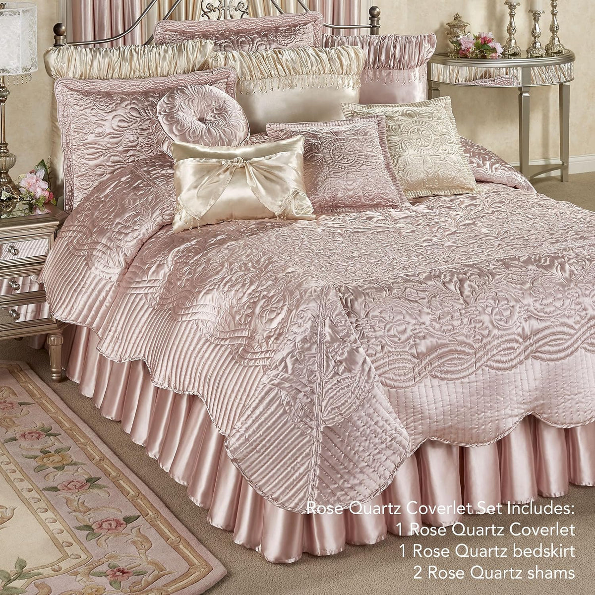 Touch of Class Prima Quilted Bedding | Rose Quartz Coverlet Set | 4 Piece Queen Set