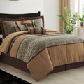LANCO MODERN LIFESTYLE 7 Piece Full Comforter Set, Brown Leopard Print, Jacquard with Solid Microfiber, All Season Elegant Bedding Set, Include Comforter, Bedskirt, Pillow Shams and Decor Pillows