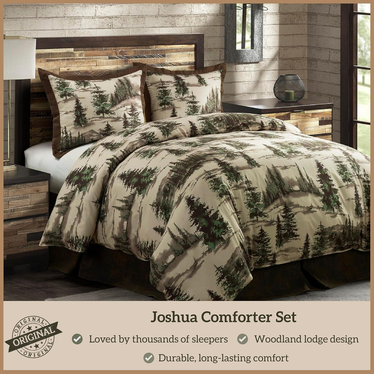 Paseo Road Cabin Bedding Joshua 3 Piece Lodge Comforter Set with Pillow Shams, Full Forest Woods Bedding, Pine Trees Comforter Set, Woodland Nature Western Rustic Bed Set