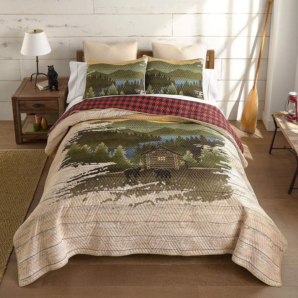Donna Sharp Allegheny Polyester Quilted Bedding Set - 3-Piece Queen Size Quilt Set - Includes 1 Quilt and 2 Pillow Shams - Machine Washable - Perfect for Rustic Decor