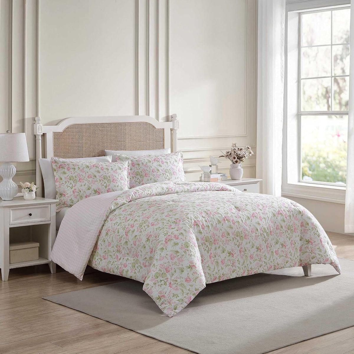 Laura Ashley - King Comforter Set, Luxuriously Soft Bedding with Matching Shams, Coquette Room Decor (Morning Gloria Pink, King)