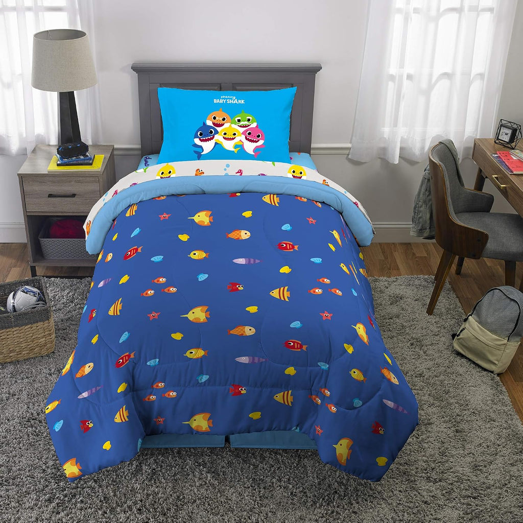 Franco Kids Bedding Super Soft Comforter and Sheet Set, 4 Piece Twin Size, Baby Shark