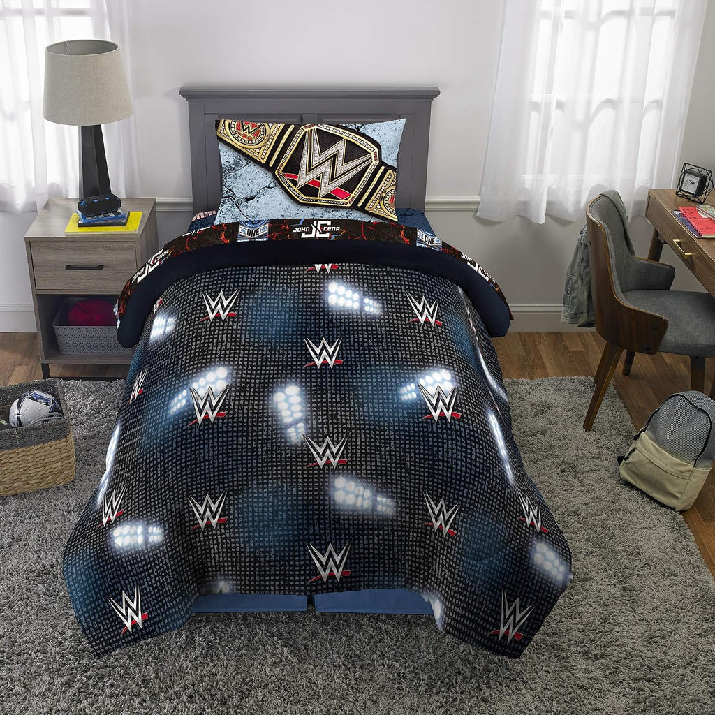 WWE Kids Bedding Comforter and Sheet Set, 4 Piece Twin Size, by WWE, Black/Multicolor