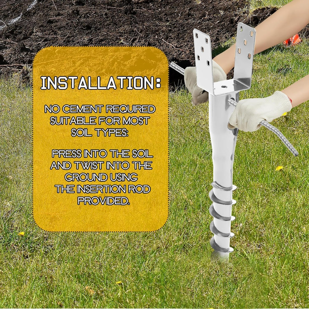 Hicarer 6 Set No Dig Ground Anchor U Model Screw Post Stake Fence Spike, Fits Standard 4 x 4'' Post (4.6 x 4.6 Inch Actual), for Mailbox and Fence (Silver)