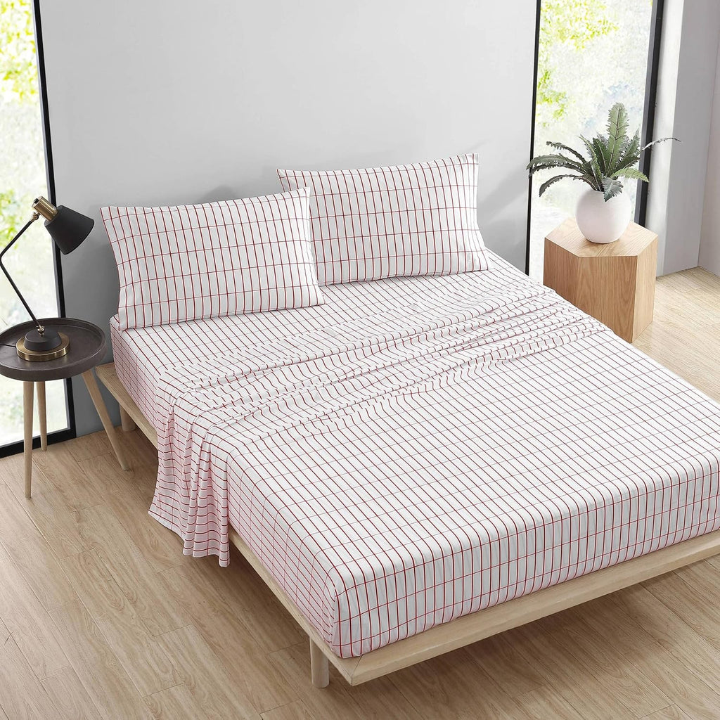 Marimekko- Full Sheet Set, Cotton Percale Bedding Set, Crisp & Cool, Lightweight & Breathable (Pieni Tiiliskivi Red, Full)