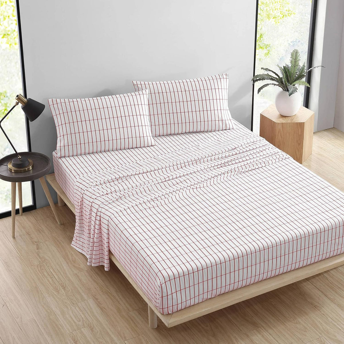 Marimekko- Full Sheet Set, Cotton Percale Bedding Set, Crisp & Cool, Lightweight & Breathable (Pieni Tiiliskivi Red, Full)