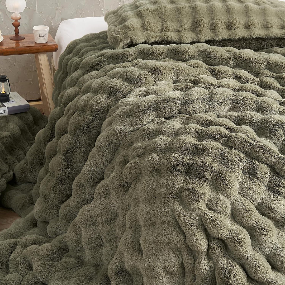 Byourbed Snowball Chunky Bunny - Coma Inducer® Oversized Queen Comforter - Olive Earth