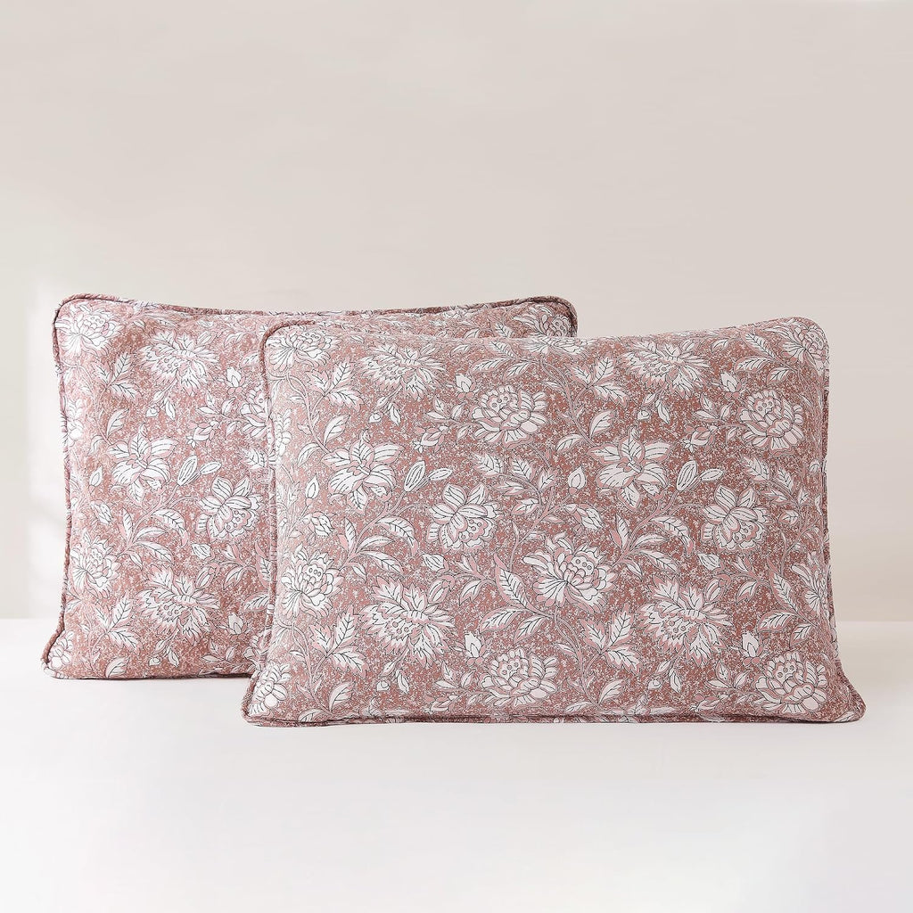Lush Decor Zara Floral Block Reversible Cotton Quilt 3 Piece Set King/Cal King Terracotta - Floral Bedding Set - Block Print Quilt - Vintage Coquette Decor