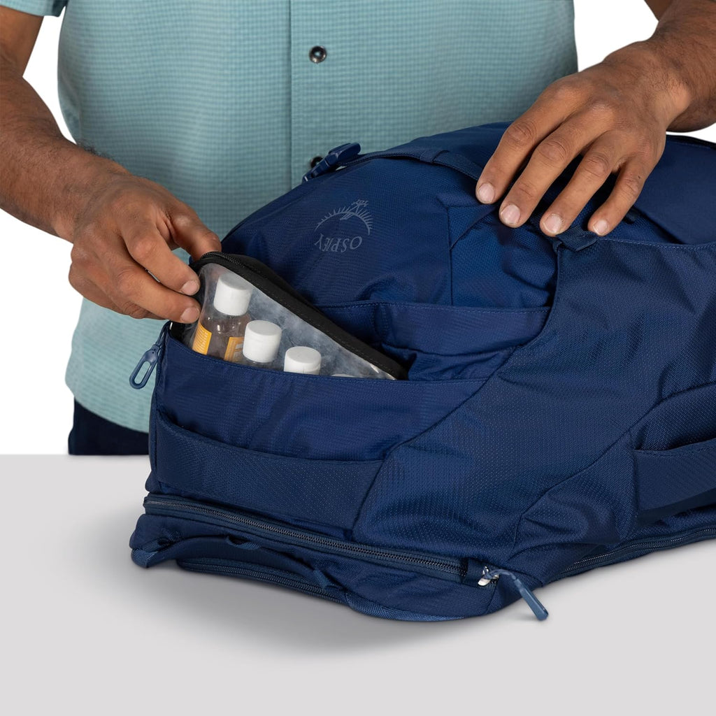 Osprey Farpoint 40L Men's Travel Backpack - Carry On Bag with Laptop Sleeve and Toiletry Pocket, Cascade Blue/Torrent Blue