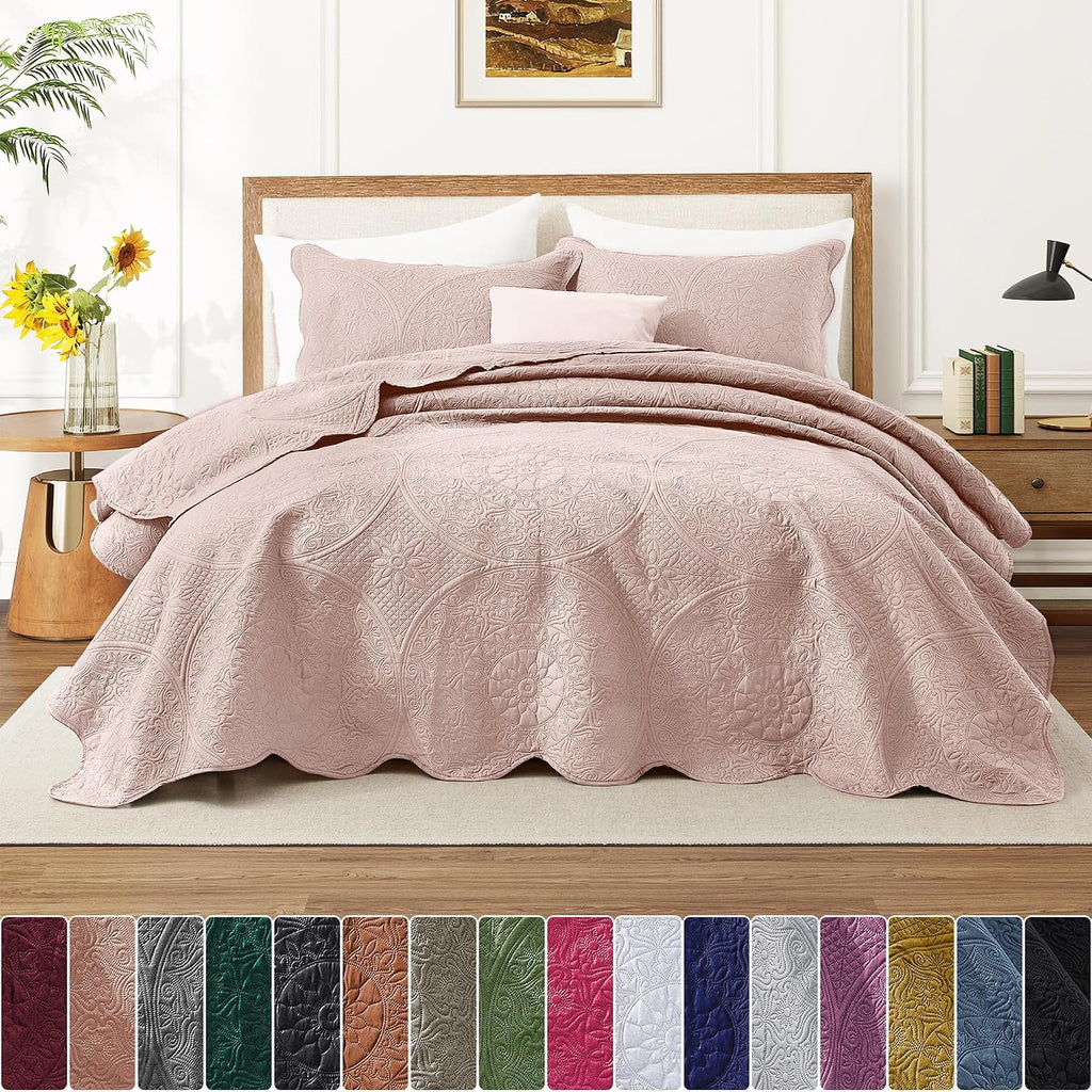 MOONLIGHT20015 10 Pack Twin Quilt Bedding Set (68' x 86') - Bulk Wholesale for Hotels, Guest Bedroom & Airbnbs - Lightweight Microfiber Reversible Floral Embossed Quilts Bedspreads (Baby Pink)