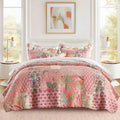 Etwel 100% Cotton Patchwork King Size Quilt Set - Lightweight Breathable Reversible Bedspread for Hot Sleepers, Farmhouse Floral Bedding Set with 2 Pillow Shams for All Season (106'x94', Pink Floral)