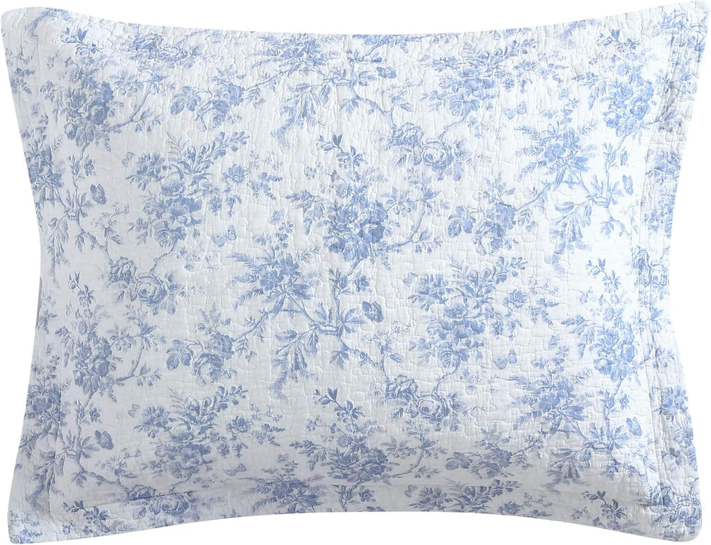 Laura Ashley - King Quilt Set, Soft & Reversible Cotton Floral Bedding with a Medium Weight Feel, 3 Piece Bed Set with Matching Pillowcases (Walled Garden Blue)