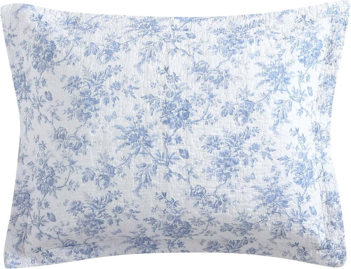 Laura Ashley - King Quilt Set, Soft & Reversible Cotton Floral Bedding with a Medium Weight Feel, 3 Piece Bed Set with Matching Pillowcases (Walled Garden Blue)