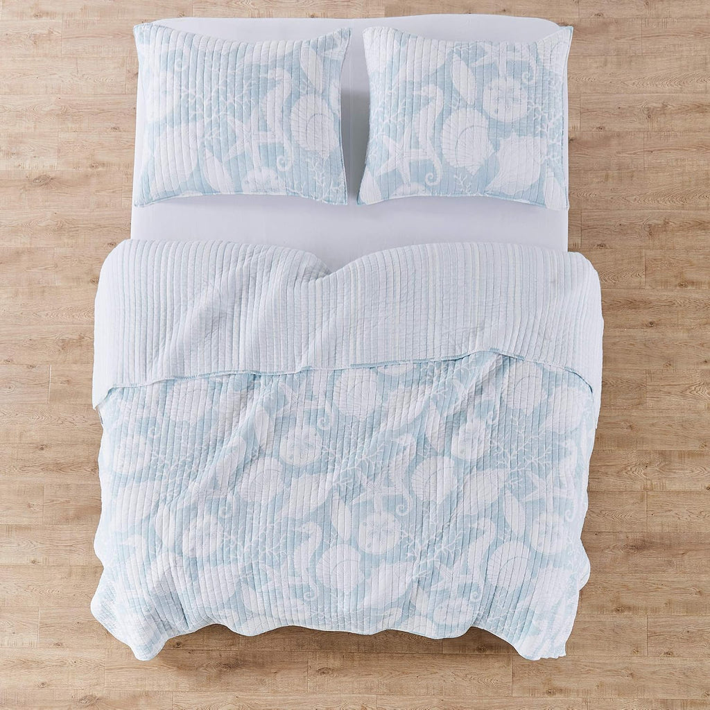 Levtex Home - Stillwater Quilt Set - Full/Queen Quilt and Two Standard Shams - Coastal - Blue and White - Quilt (88x92in.) and Shams (20x26in.) - Reversible - Cotton