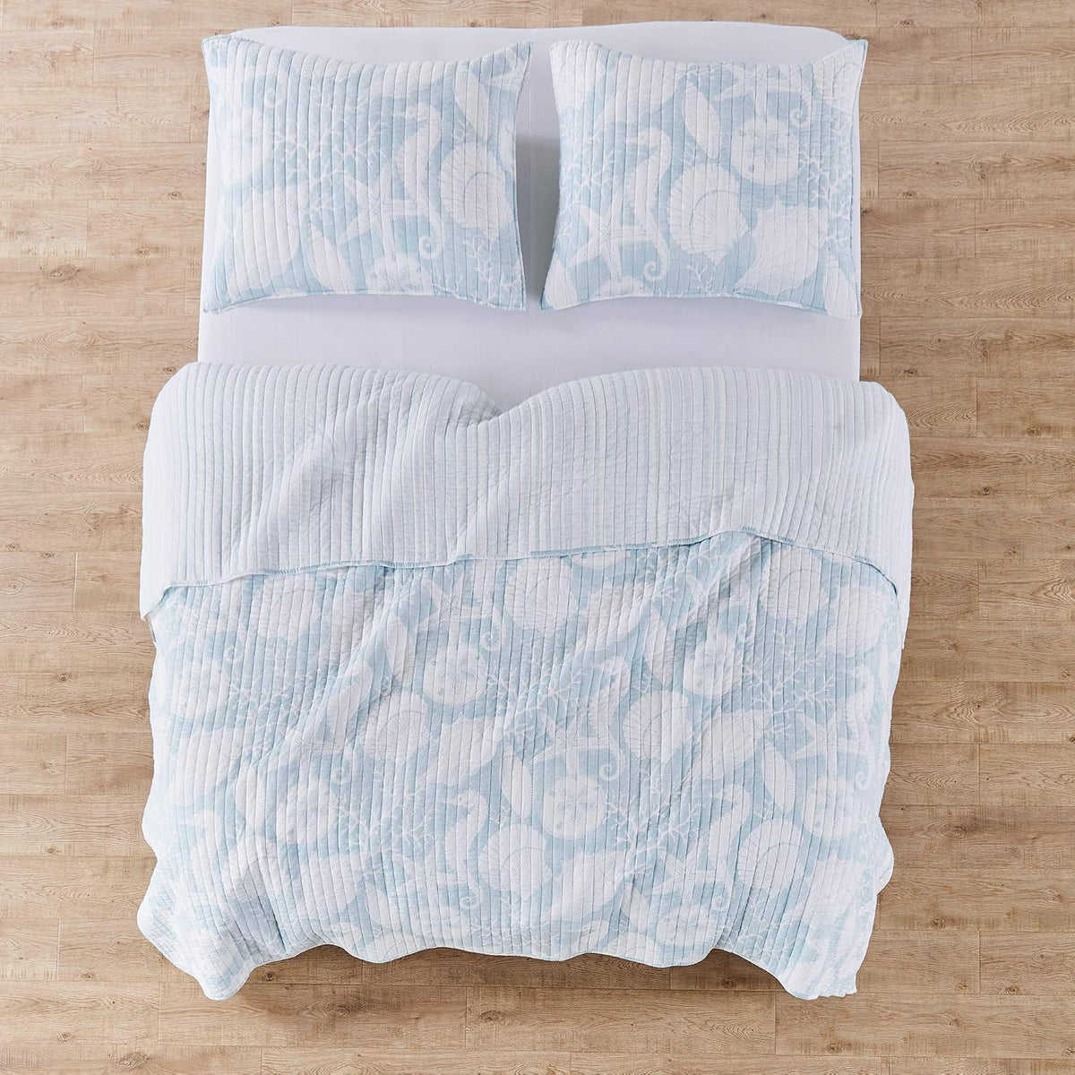 Levtex Home - Stillwater Quilt Set - Full/Queen Quilt and Two Standard Shams - Coastal - Blue and White - Quilt (88x92in.) and Shams (20x26in.) - Reversible - Cotton