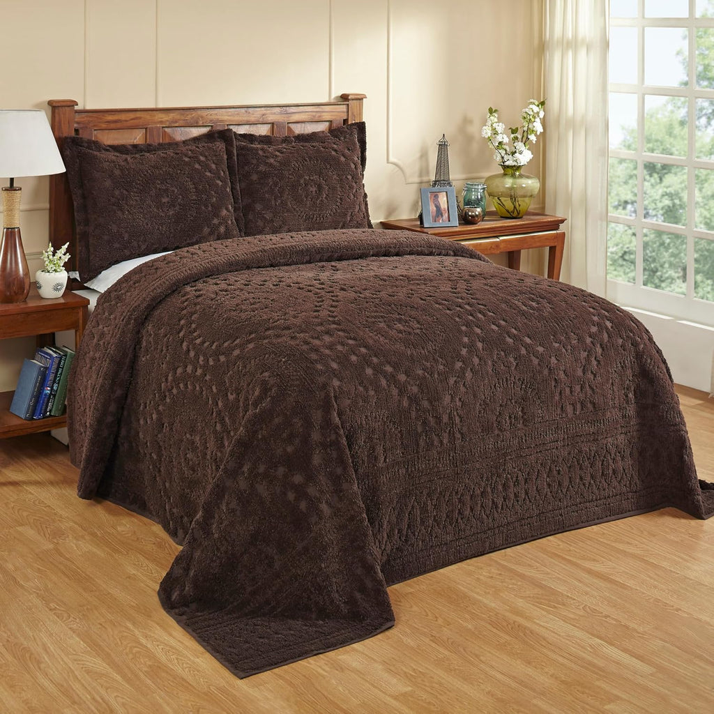 Better Trends 1 Piece Chenille Bedspread King Size 100% Cotton Chenille Bedding Lightweight Medallion Pattern Bedroom Decor Rio Collection