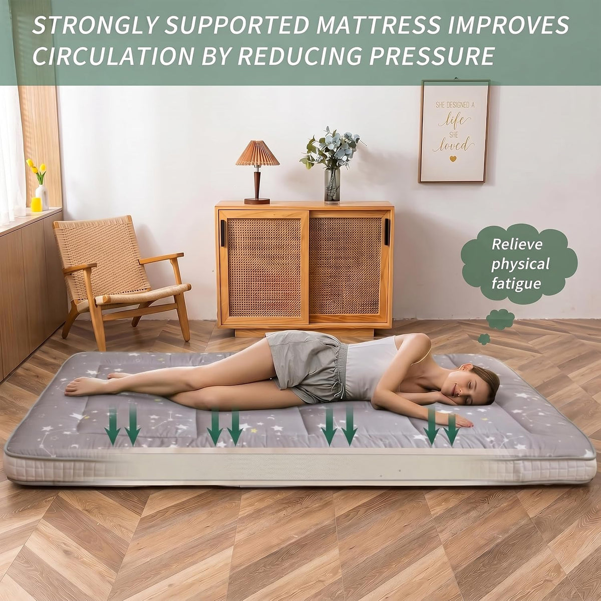 MAXYOYO Grey Constellation Futon Mattress, Japanese Floor Mattress Quilted Mattress Topper, Extra Thick Folding Sleeping Pad Breathable Floor Lounger Guest Couch for Camping, King