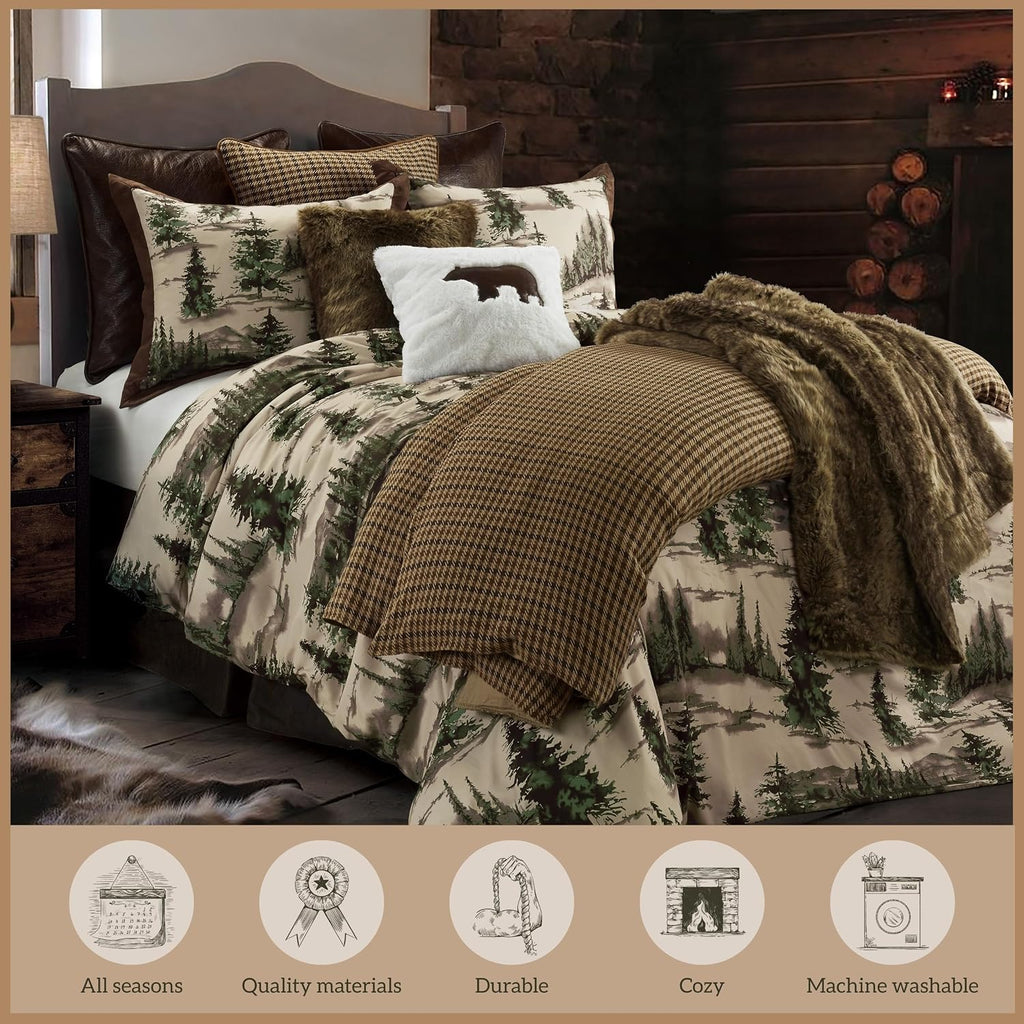 Paseo Road Cabin Bedding Joshua 3 Piece Lodge Comforter Set with Pillow Shams, Full Forest Woods Bedding, Pine Trees Comforter Set, Woodland Nature Western Rustic Bed Set