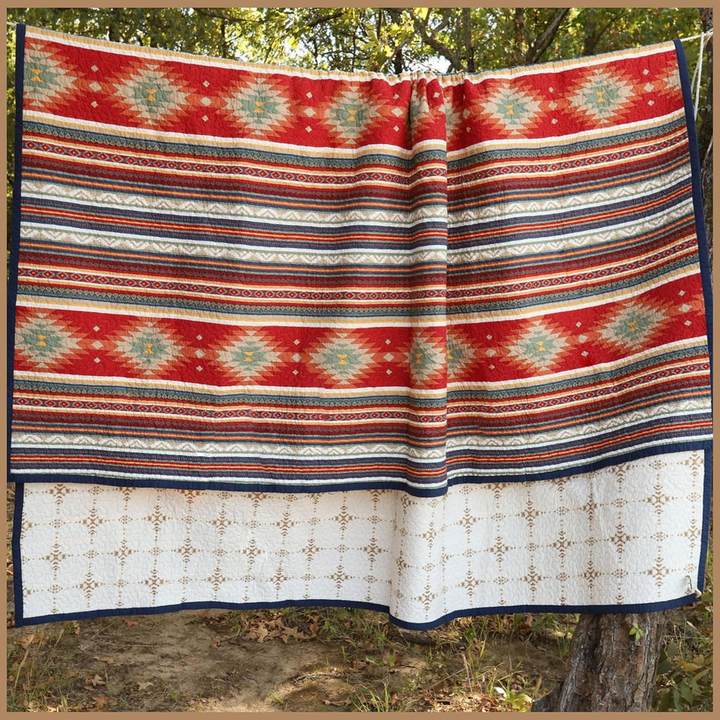 Paseo Road Del Sol Queen Quilt Set, 3 Piece Rustic Western Bedding Set with Pillow Sham, Lightweight Reversible Cotton Quilt with Southwestern Aztec Pattern, Soft Breathable Cozy Boho Bedding