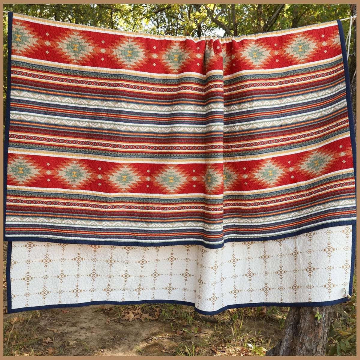 Paseo Road Del Sol Queen Quilt Set, 3 Piece Rustic Western Bedding Set with Pillow Sham, Lightweight Reversible Cotton Quilt with Southwestern Aztec Pattern, Soft Breathable Cozy Boho Bedding
