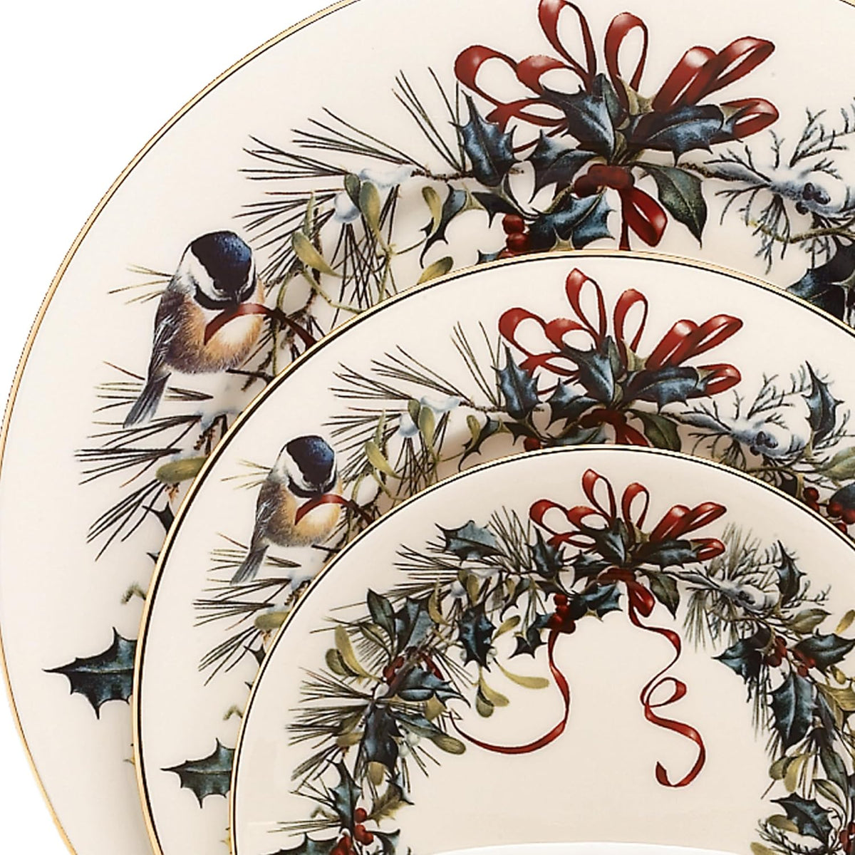 Lenox 185591602 Winter Greetings, Ivory Bone China, 5-Piece Place Setting, Christmas Dinnerware Set, Holiday Hosting