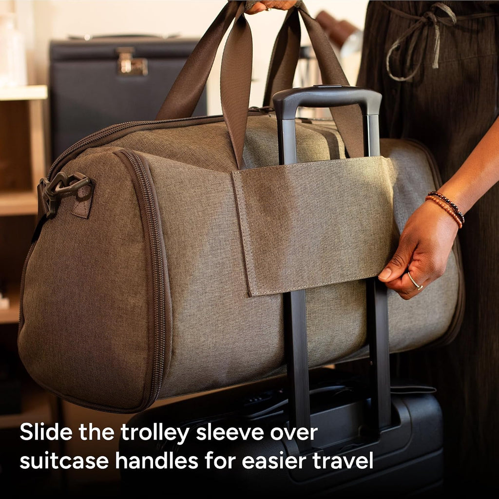 Halfday Convertible 2-in-1 Garment Duffel Weekender Bag 40L: Wrinkle-Free Travel (Hanging Suit Compartment, Shoe Pockets, Trolley Sleeve), Durable & Water-Resistant Carry-on, Cactus