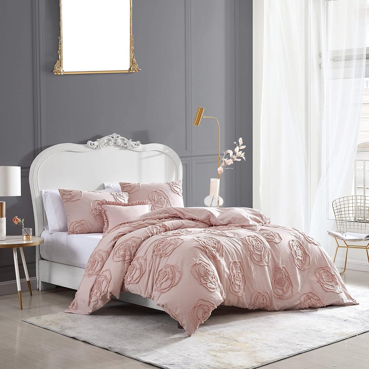 Betsey Johnson - King Duvet Cover Set, Reversible Cotton Bedding with Matching Shams & Bonus Throw Pillow, Chic Bedding Set (Rambling Roses Pink, King)