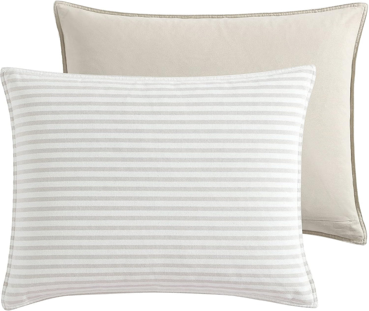 Nautica - Queen Comforter Set, Reversible Cotton Bedding with Matching Shams, Medium-Weight, Oeko-Tex Certified (Saybrook Beige)