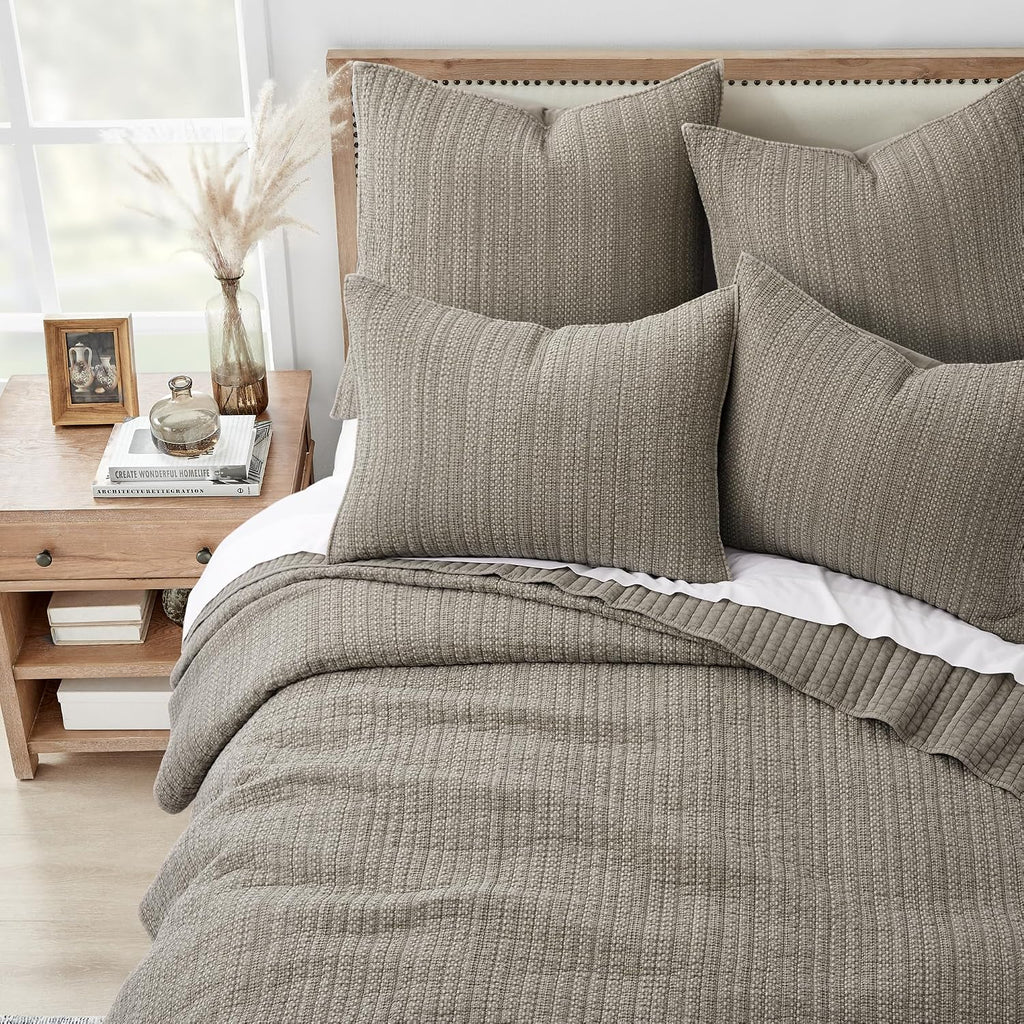Levtex Home - Loden Quilt Set - Twin Quilt and One Standard Sham - Textured Waffle - Taupe - Quilt (68x86in.) and Sham (20x26in.) - Reversible - Cotton