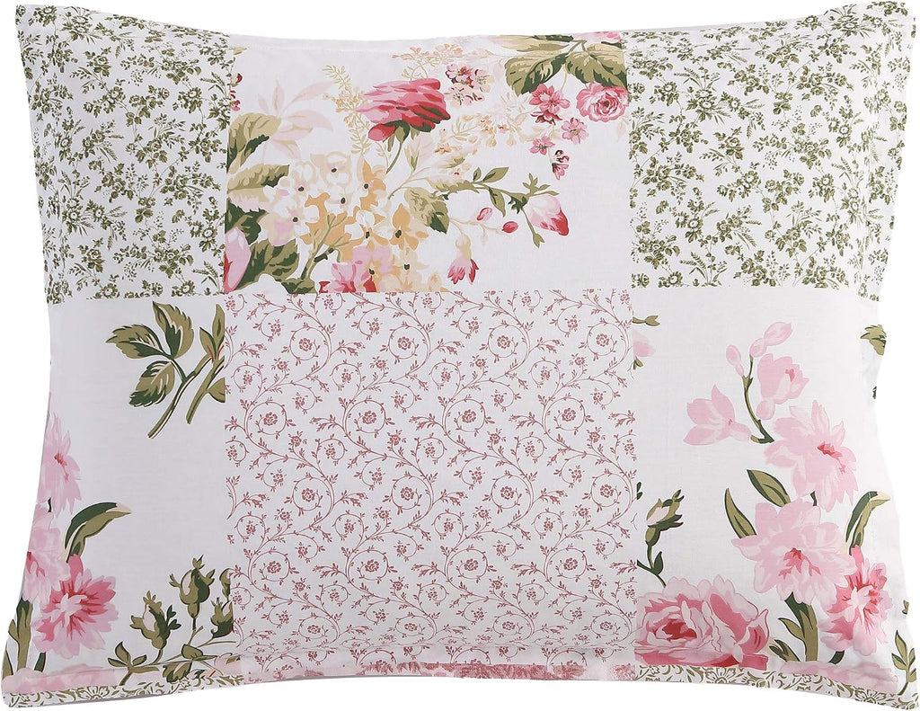 Laura Ashley - Queen Comforter Set, Reversible Cotton Bedding, Includes Matching Shams with Bonus Euro Shams & Throw Pillows (Ailyn Pink, Queen)