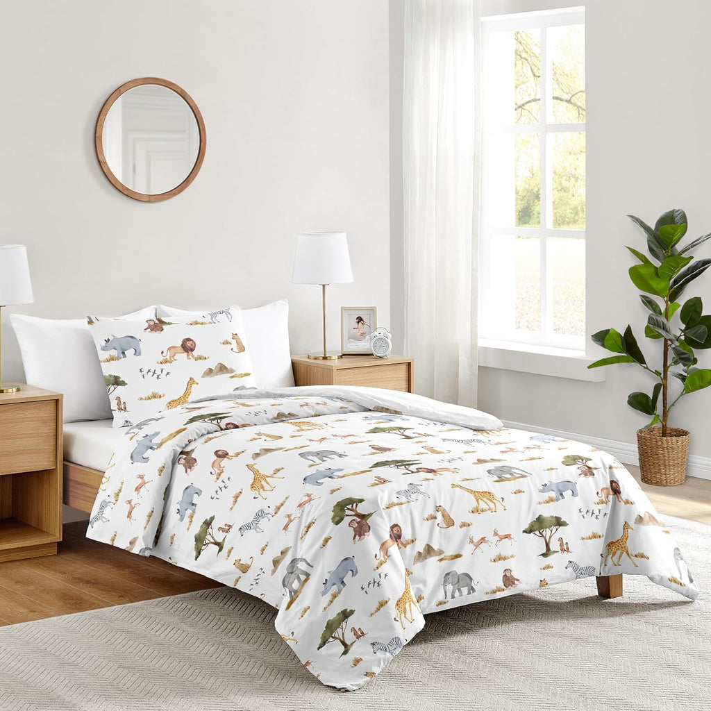 Sweet Jojo Designs 2-Piece Twin Comforter Set (Jungle Animals) for Boys/Girls, Children, Kids Bedding, Bed in a Bag incl. Blanket & Pillow Sham (Wildlife, Safari, Animal, Elephant, Giraffe, Monkey)