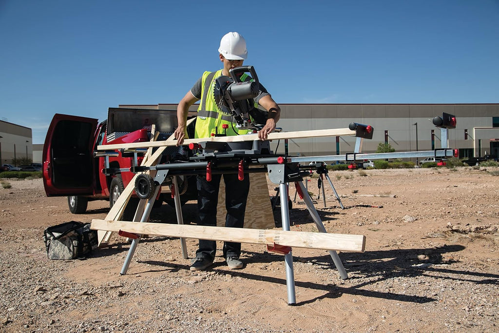 Steelman Equipment Contractor Miter Saw Workstation, Universal Mount, Durable Steel Construction, Foldable Legs for Portability, Adjustable Width, Supports 500 lbs.
