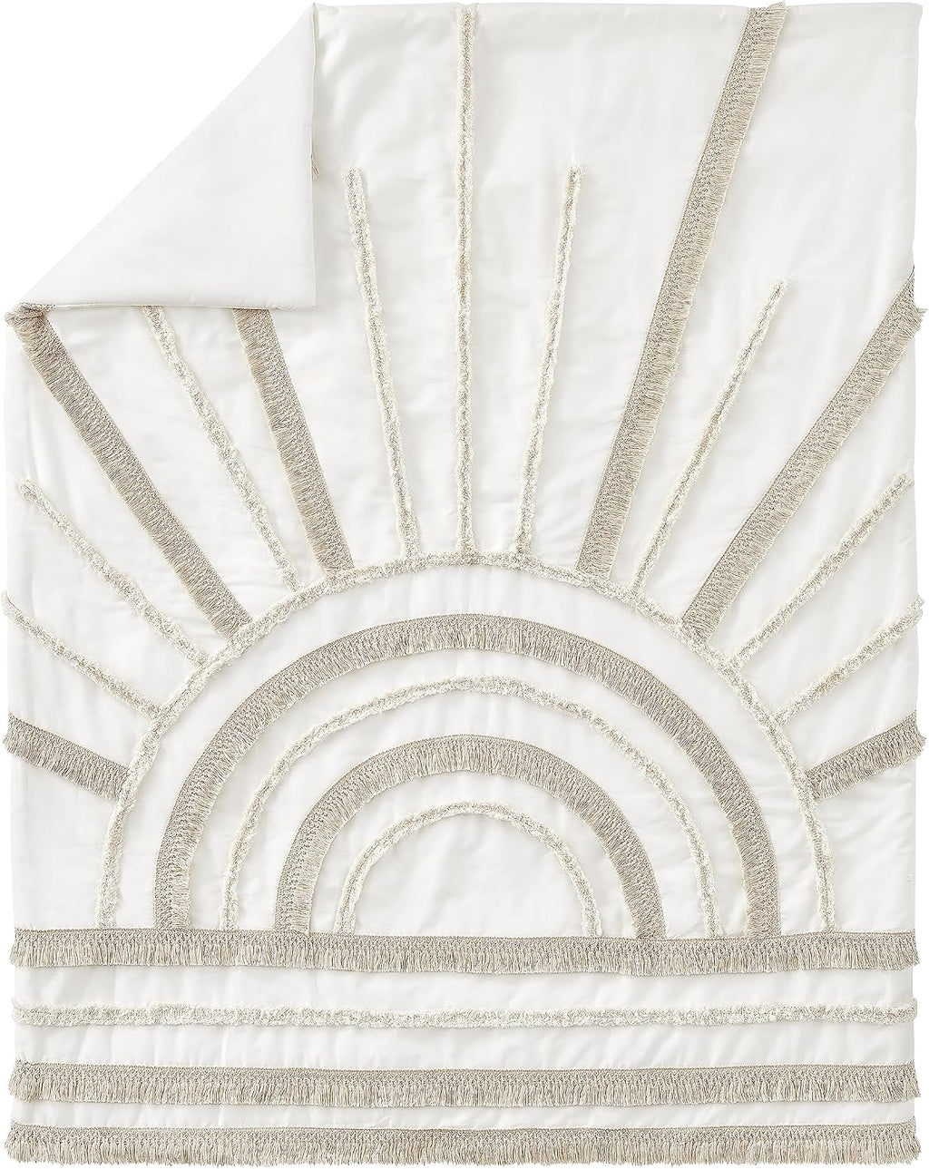 Sweet Jojo Designs Ivory Boho Chic Sun Boy Girl Gender Neutral Baby Crib Bedding Set Infant Nursery Room BreathableBaby Breathable Mesh Crib Liner 6p Off White Cotton Bohemian Farmhouse Shabby Tufted