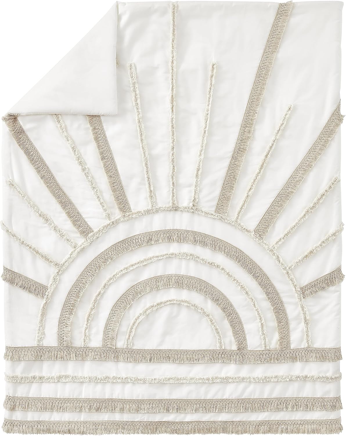 Sweet Jojo Designs Ivory Boho Chic Sun Boy Girl Gender Neutral Baby Crib Bedding Set Infant Nursery Room BreathableBaby Breathable Mesh Crib Liner 6p Off White Cotton Bohemian Farmhouse Shabby Tufted