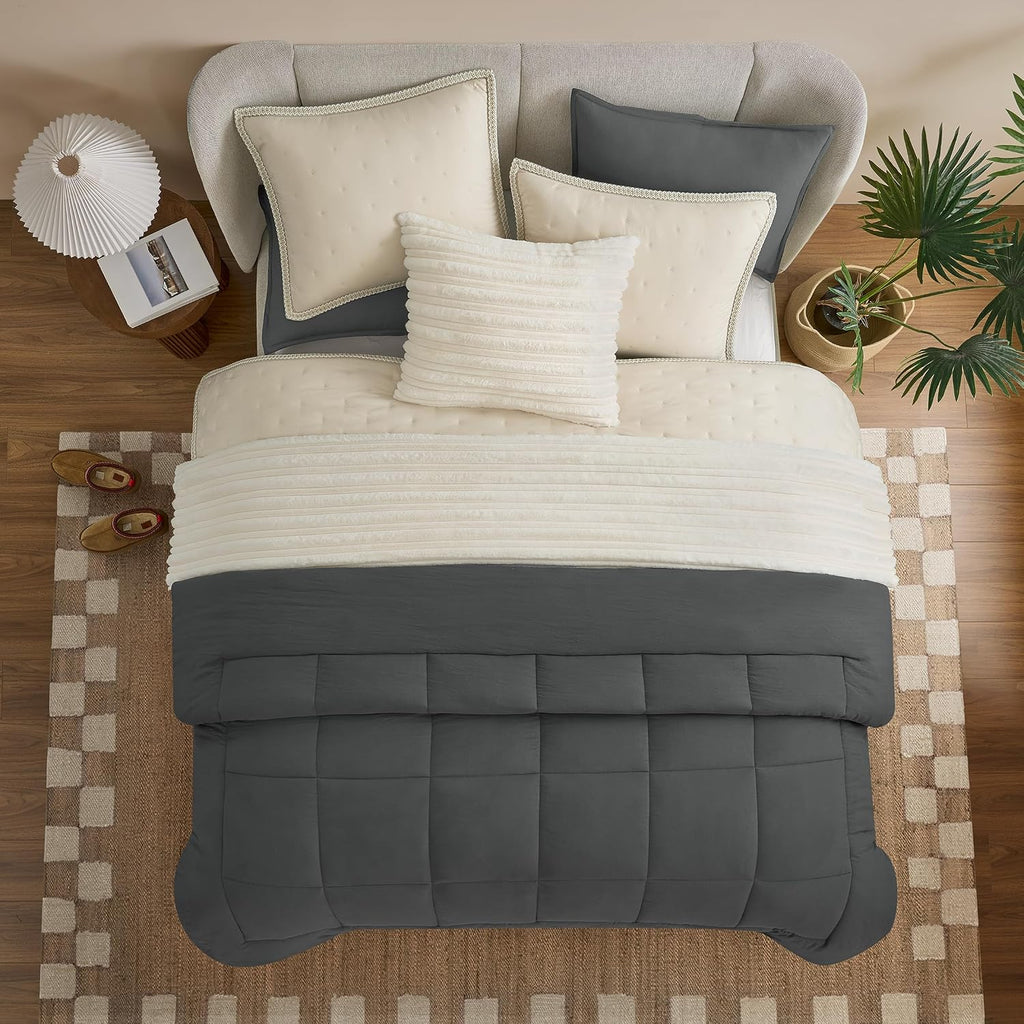 UGG Brinkley King Size Comforter Set – Plush Faux Fur Bedding for Cozy Farmhouse & Boho Chic Decor, Hotel-Style Comforter King Size with 2 Pillow Shams, Soft Bedding Set, Snow White (King) | Luxury