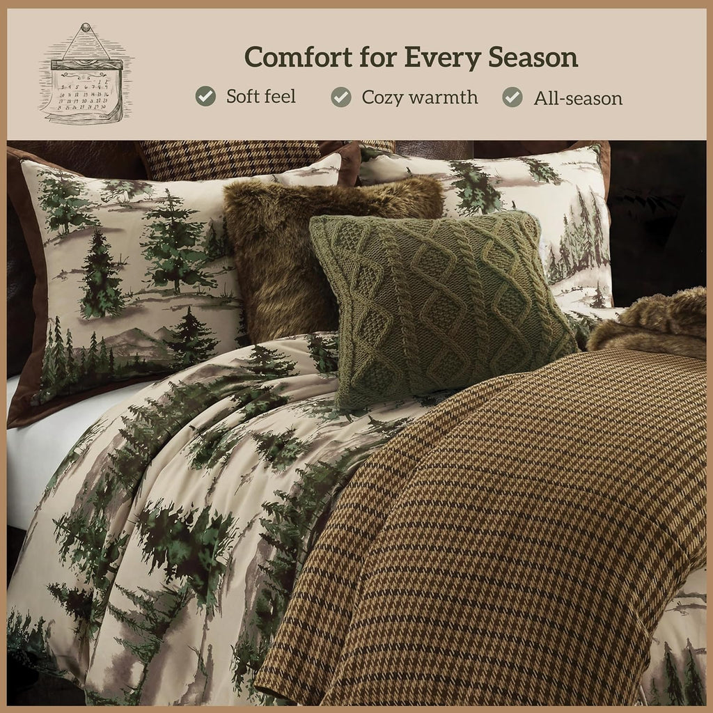 Paseo Road Cabin Bedding Joshua 3 Piece Lodge Comforter Set with Pillow Shams, Full Forest Woods Bedding, Pine Trees Comforter Set, Woodland Nature Western Rustic Bed Set