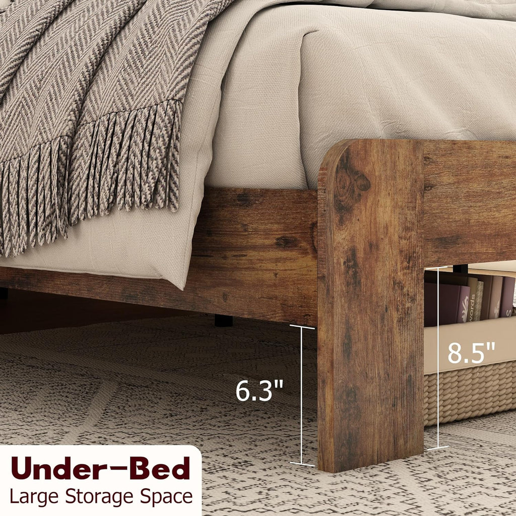 Ball & Cast Full Size Bed Frame with Storage Headboard,Wood Platform Full Bed with LED Light & USB Port,Noise Free,No Box Spring Needed,Easy Assembly,Dark Brown