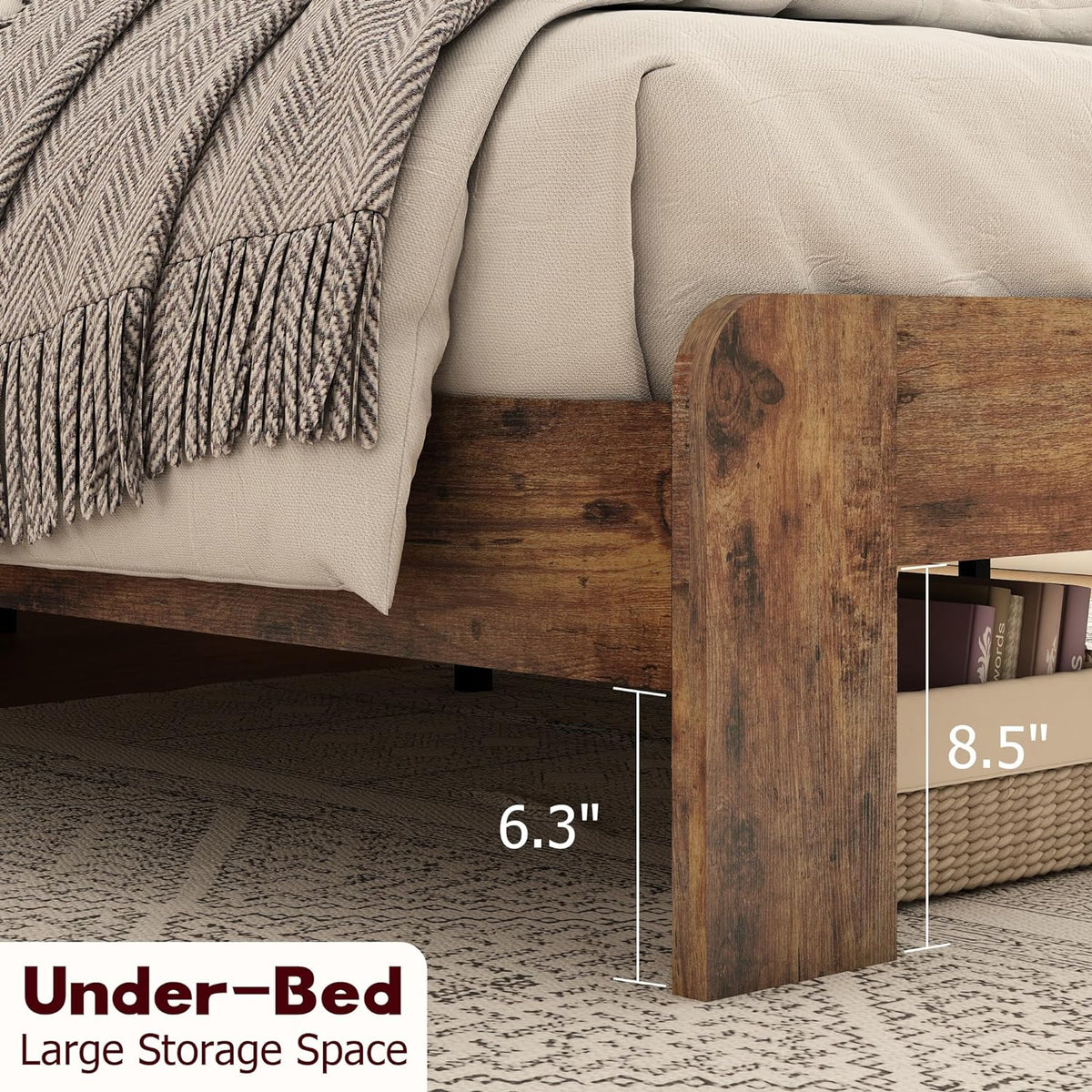 Ball & Cast Full Size Bed Frame with Storage Headboard,Wood Platform Full Bed with LED Light & USB Port,Noise Free,No Box Spring Needed,Easy Assembly,Dark Brown