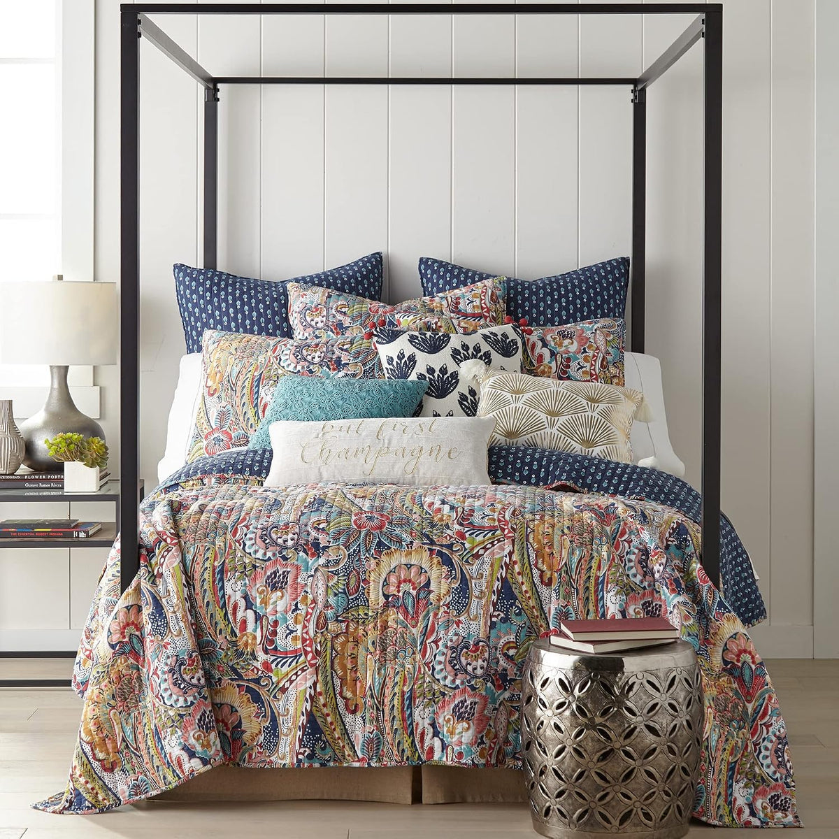 Levtex Home - Nanette Quilt Set - Full/Queen Quilt (88x92in.)+ Two Standard Pillow Shams (26x20in.) - Bohemian Paisley - Navy, Teal, Green, Red, Gold, Pink - Reversible - Cotton Fabric