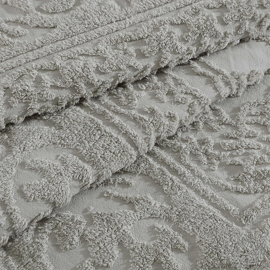 Beatrice Home Fashions Medallion Tufted Chenille Comforter 3-Piece Set, Cotton, All Season Cozy Bedding, Queen, Gray