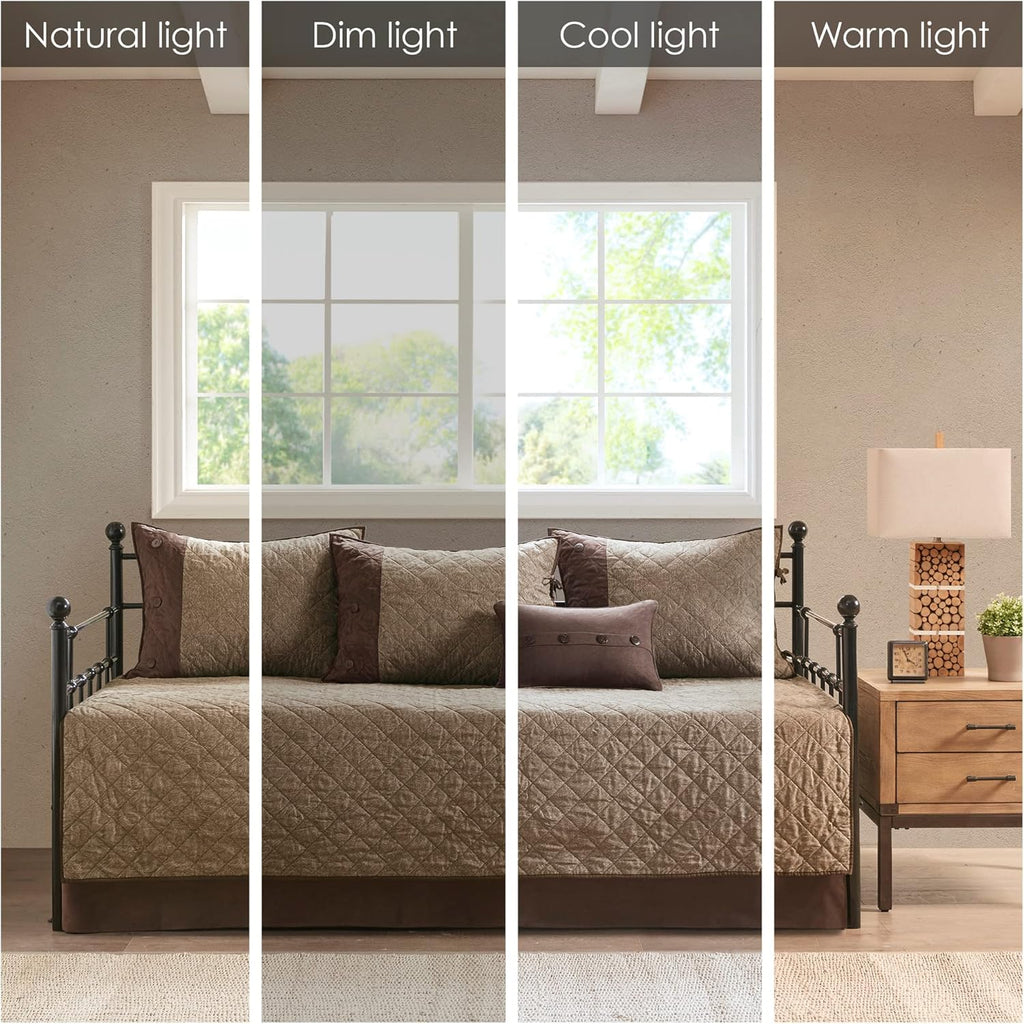 Madison Park Daybed Cover Set - Trendy Design, All Season Luxury Bedding with Bedskirt, Matching Shams, Decorative Pillow, Diamond Quilted Faux Suede Reversible Brown 75'x39' 6 Piece