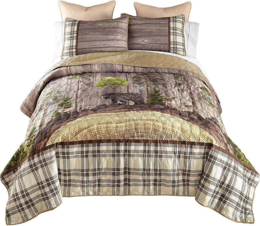 Donna Sharp Wildwood Lodge Polyester Quilt Bedding Set - 3-Piece King Size Quilt Set - Includes 110' x 96' Quilt and 20' x 36' Pillow Shams - Machine Washable