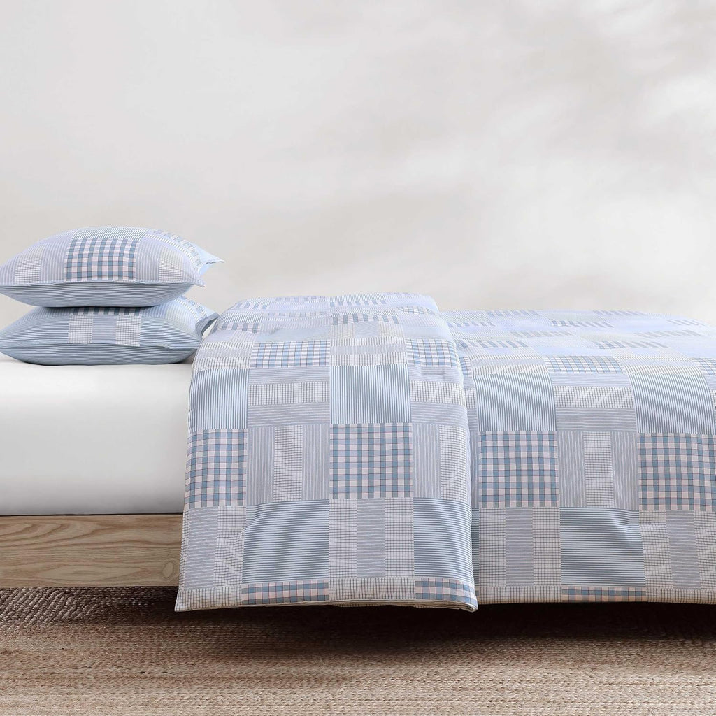 Tommy Hilfiger - Full/Queen Comforter Set, Cotton Textured Bedding with Matching Shams, Medium Weight Bed Set, Oeko-TEX Certified (Hamptons Patchwork Blue)