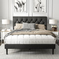 HAOARA Queen Size Platform Bed Frame with Upholstered Button Tufted Headboard, Mattress Foundation with Wooden Slat Support, Noise Free, No Box Spring Needed, Easy Assembly, Dark Grey